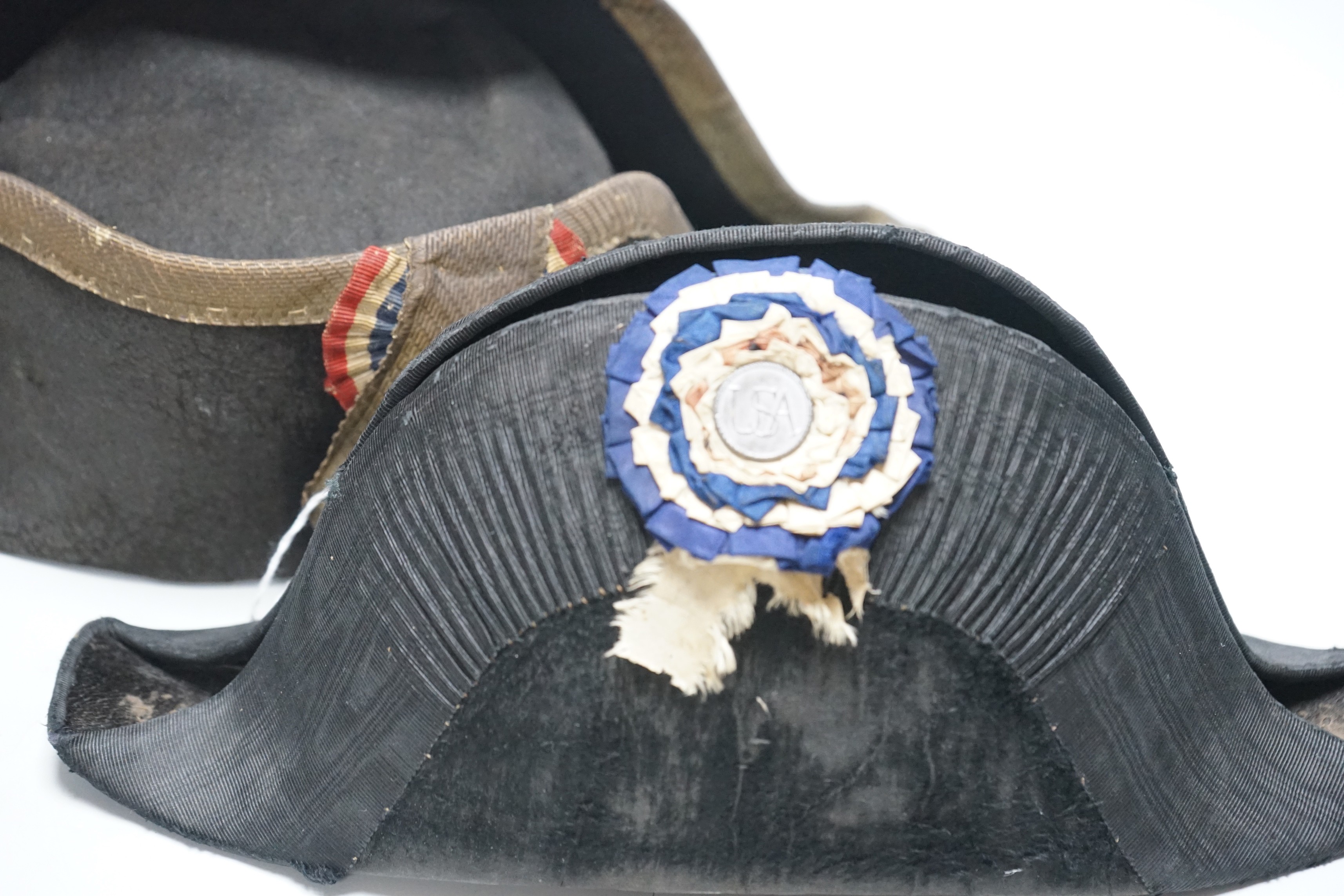 Two 19th century officer's hats, naval and gendarmes